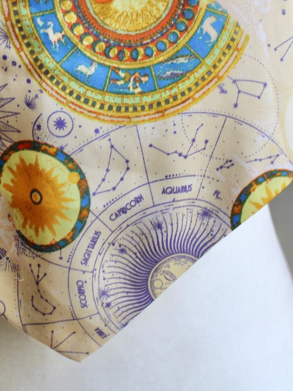Forever 21 Zodiac Whimsical Satin Crop Handkerchief Tank Top White Gold sz Small - Picture 6 of 6